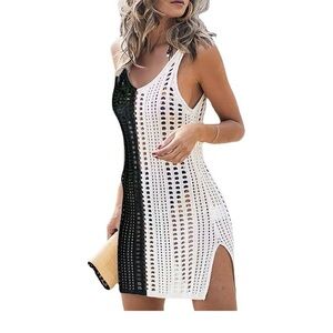 Black and White Crochet Beach Cover up L